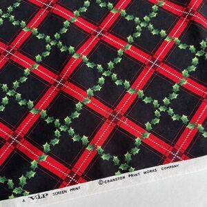 2 Remnants Vintage Christmas Plaid Tartan Cranston Holly Cotton Fabric Diagonal